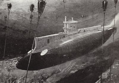 Lieutenant-Commander Edward Boyle in Submarine E14 Evading Turkish Mines While Passing Through the Dardanelles, 27 April 1915 by Charles Edward Dixon